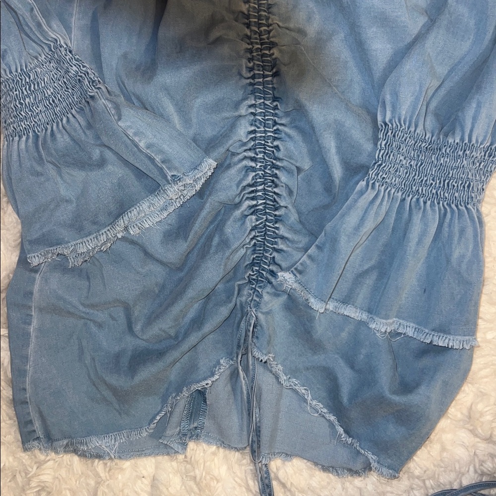 Denim Ruched Off-Shoulder Dress - Picture 4 of 6